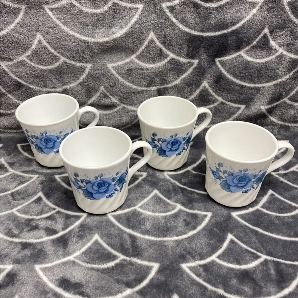 Corelle Blue Velvet Cups. Set of 4 Blue Velvet Rose Stoneware